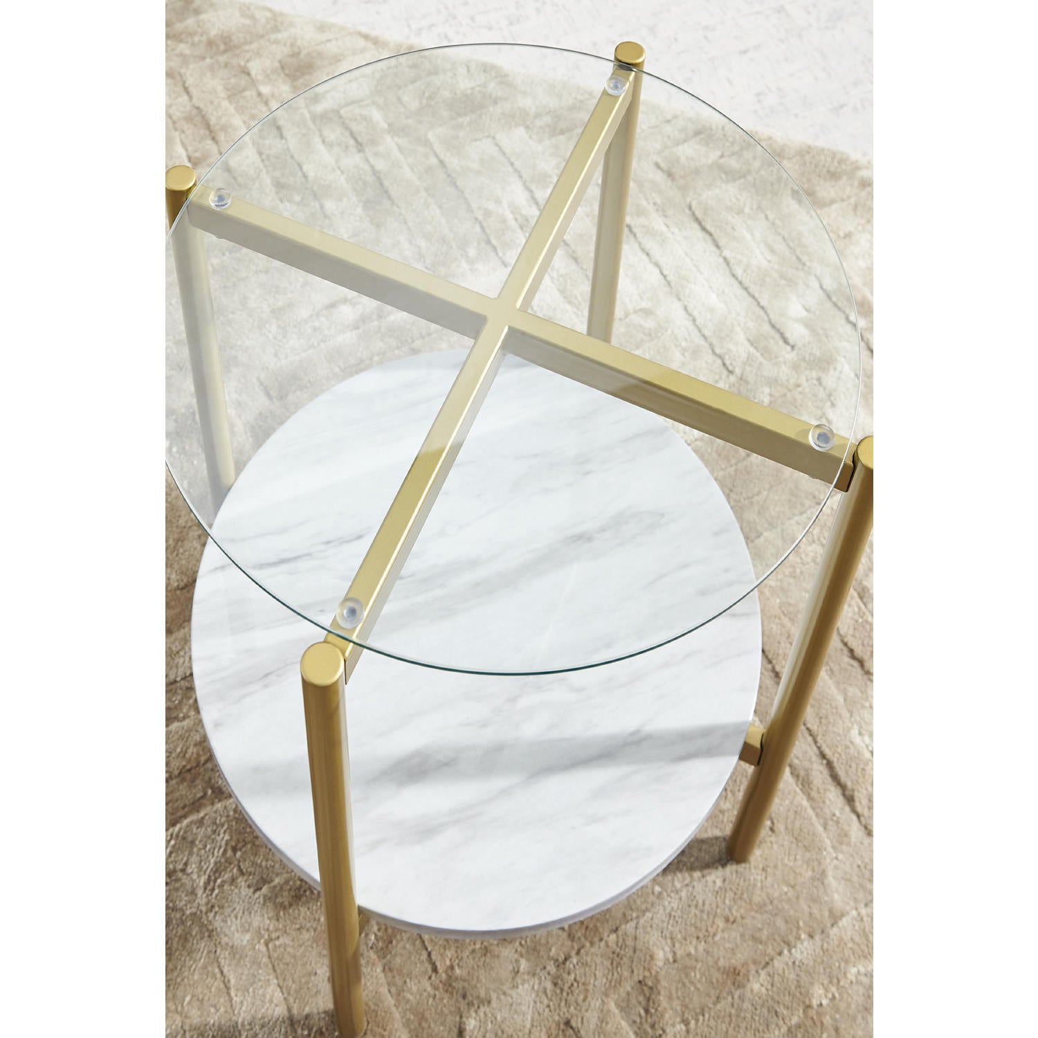 Wynora Round End Table - White/Gold