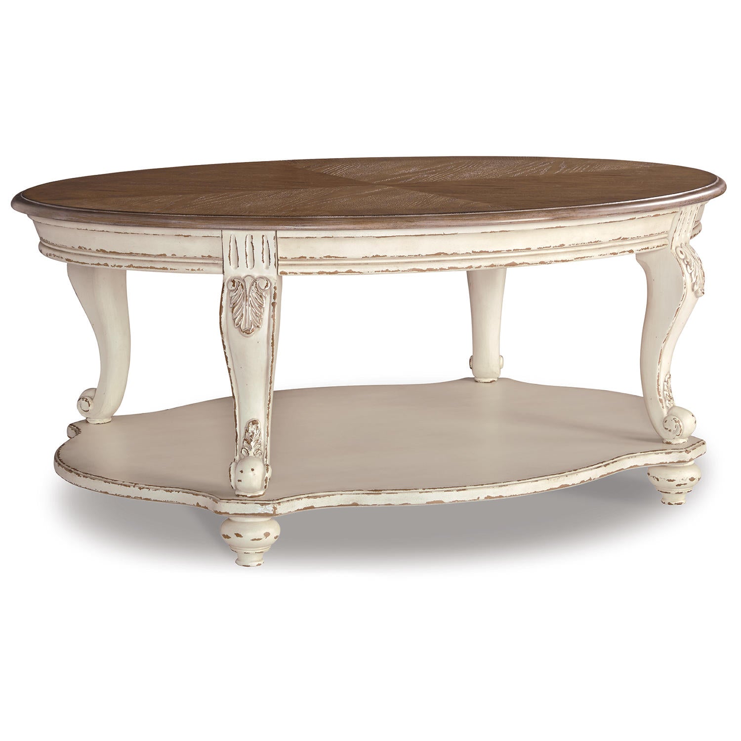 Realyn Oval Coffee Table - White/Brown