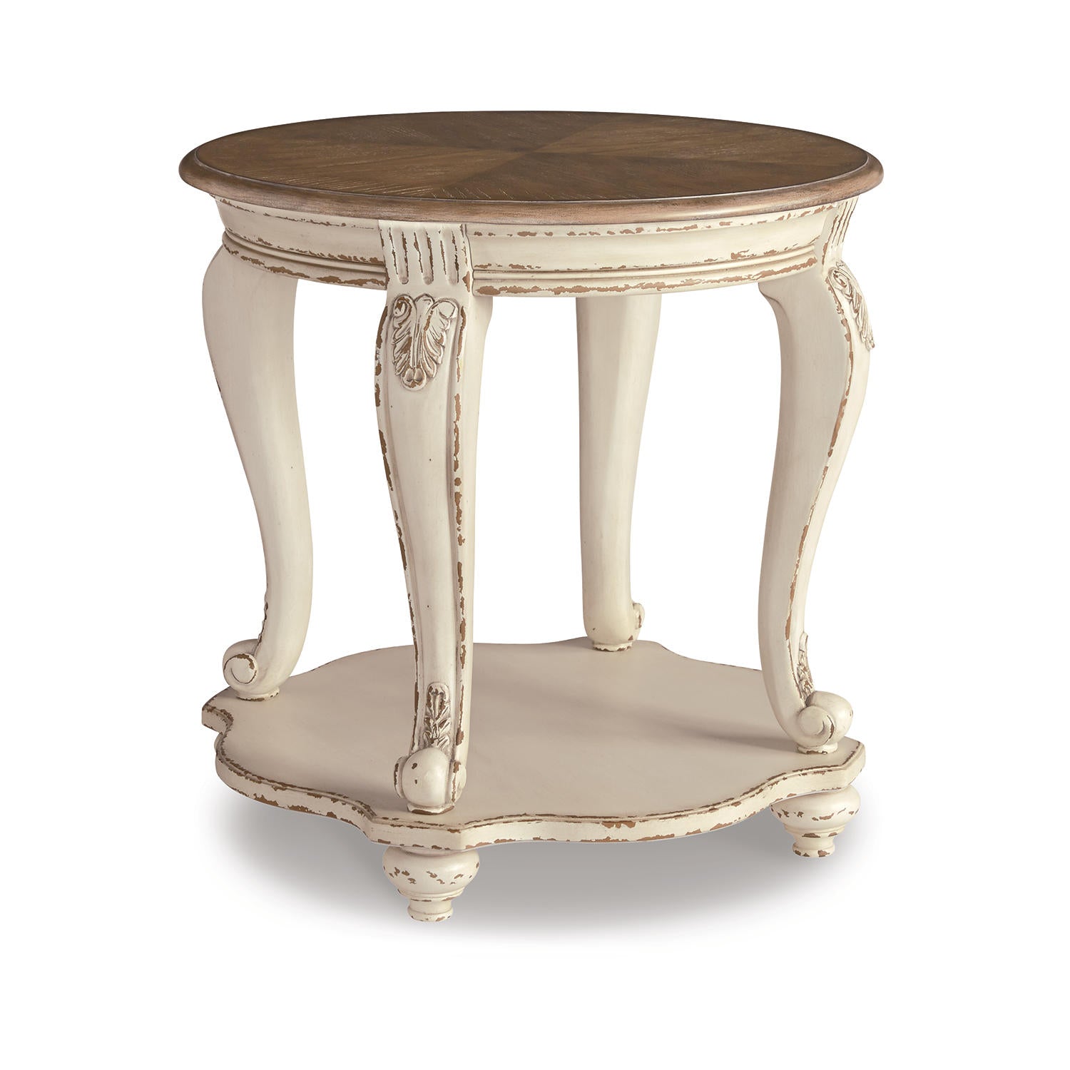 Realyn Round End Table - White/Brown