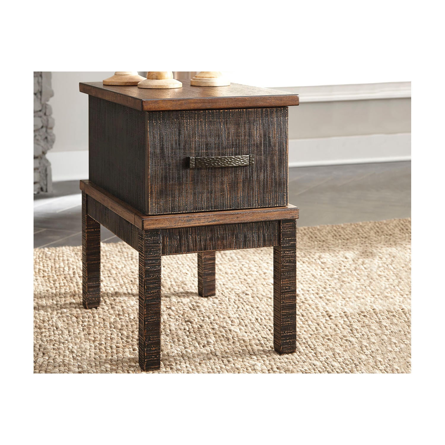 Stanah Rectangular Chairside End Table with USB Ports & Outlets - Two-tone